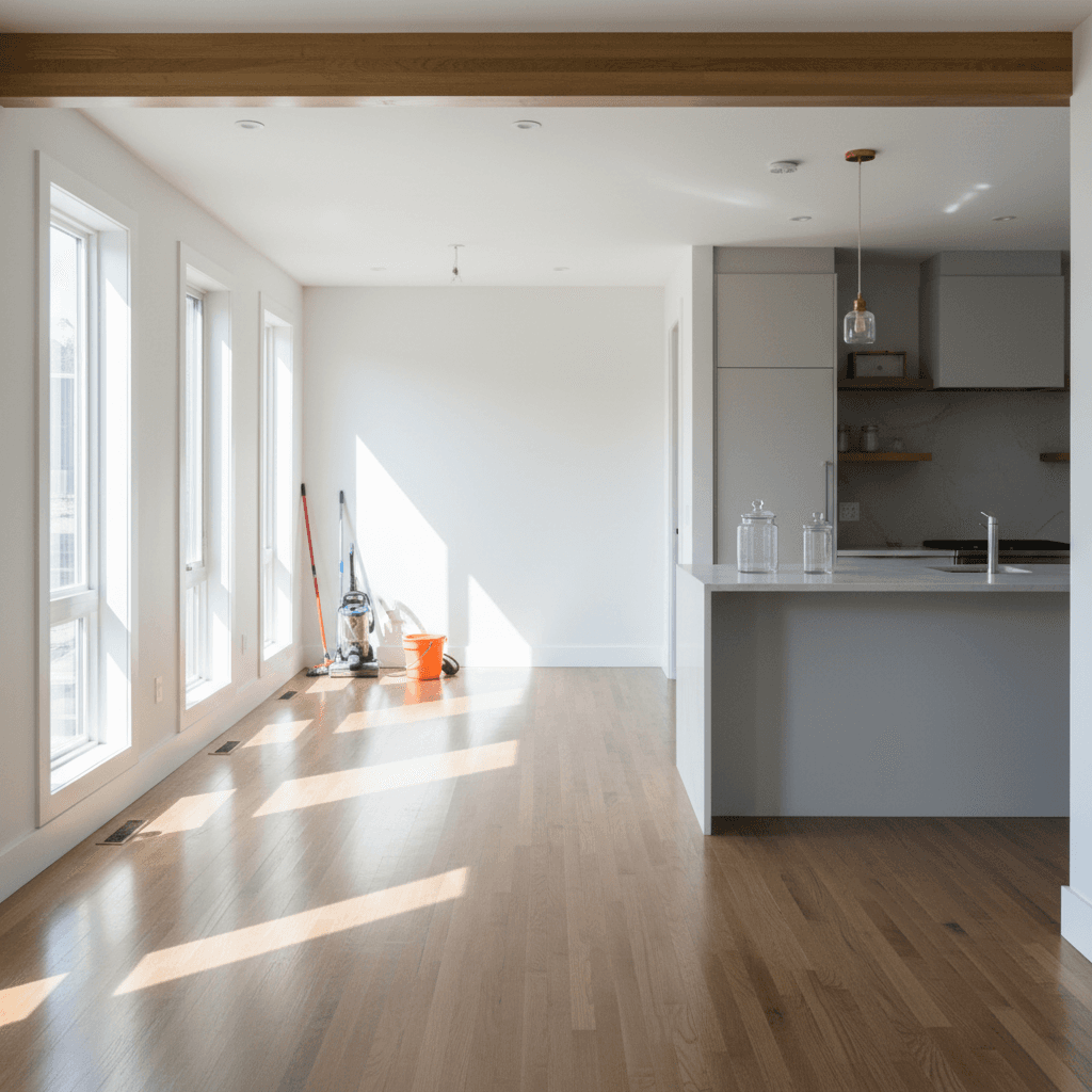 Interior home after post-renovation deep cleaning